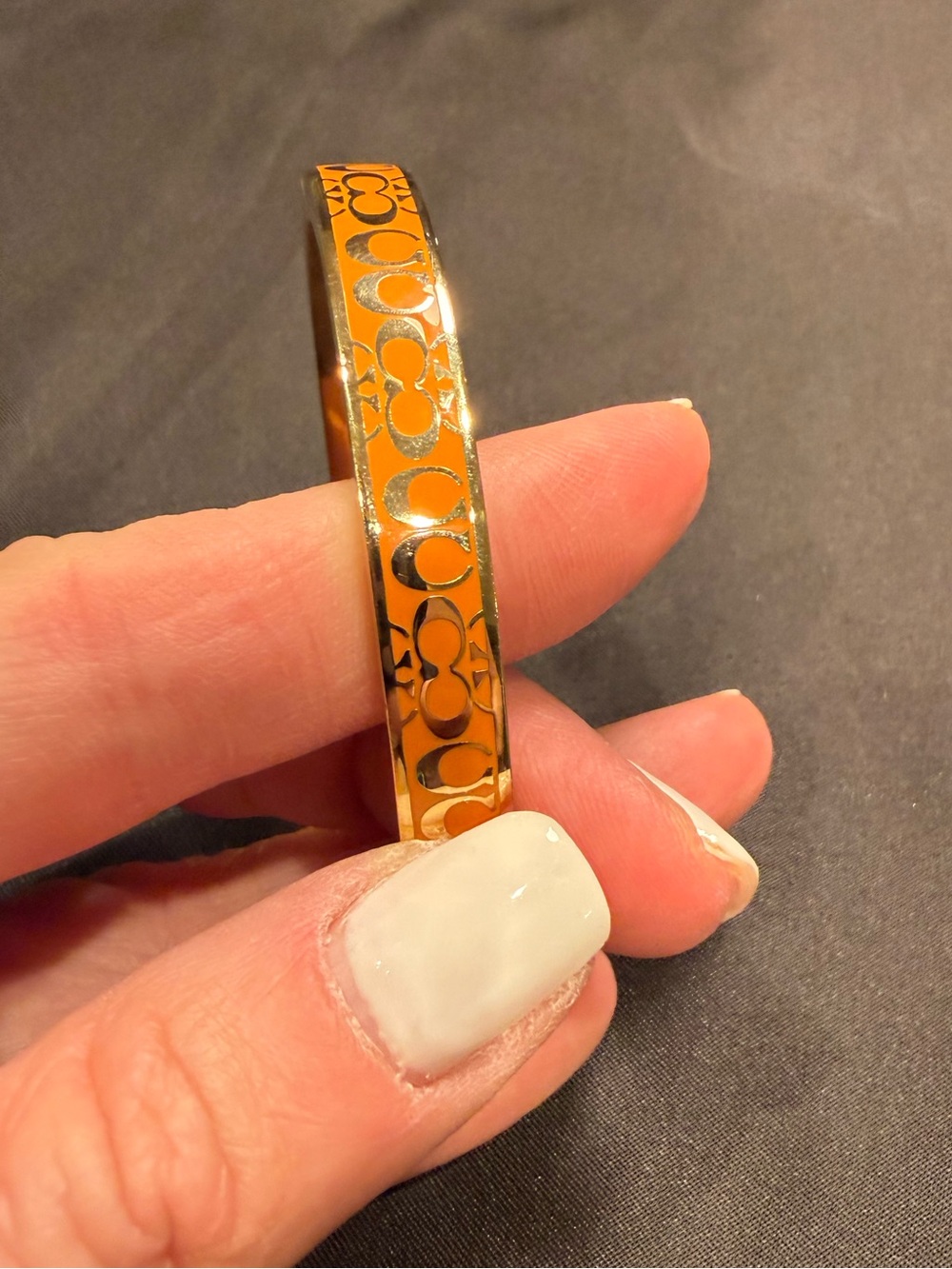 Coach Orange Enamel Signature C Hinged Bangle Bracelet Gold Tone - Picture 5 of 16